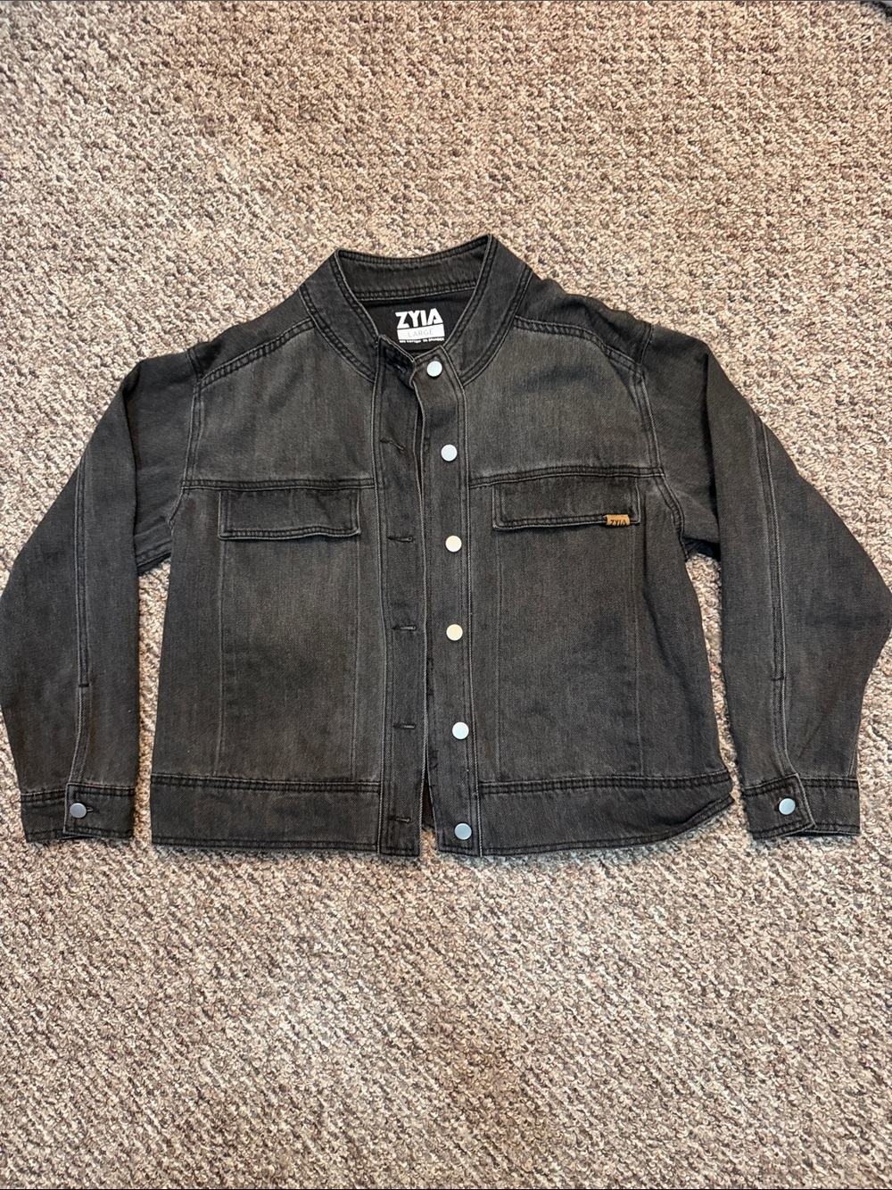 ZYIA Black Washed Denim Snap-Front Jacket